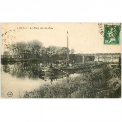 carte postale ancienne K. 92 RUEIL MALMAISON. Péniche au Pont des Anglais avec Train dessus 1923