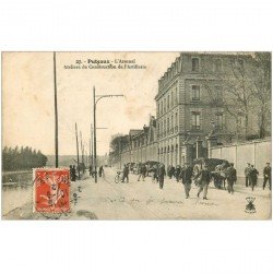 carte postale ancienne K. 92 PUTEAUX. Arsenal Atelier Construction Artillerie 1912 sortie des Ouvriers