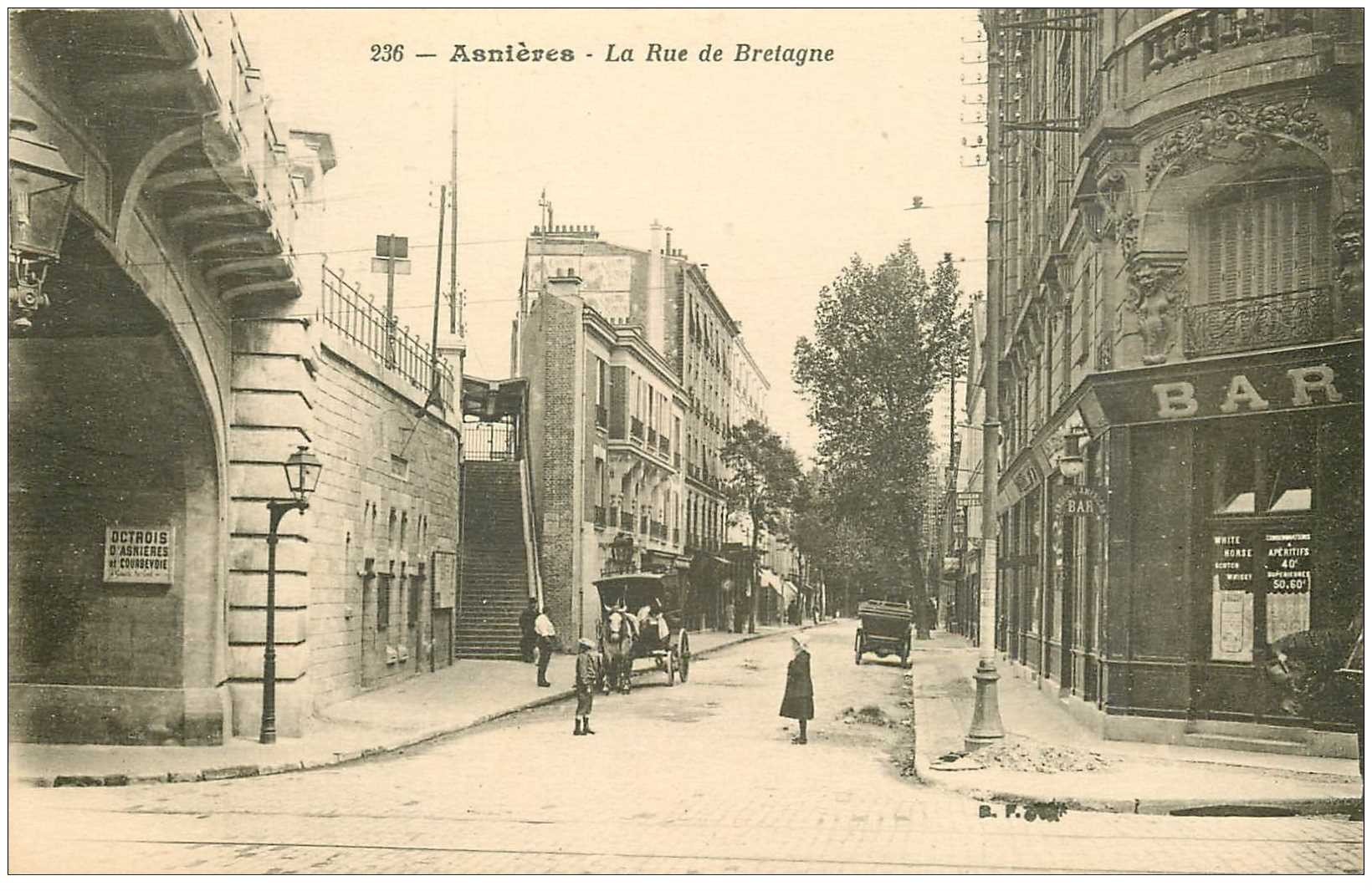 carte postale ancienne K. 92 ASNIERES SUR SEINE. Rue de Bretagne Bar et Octrois