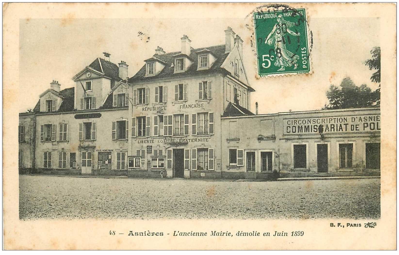carte postale ancienne K. 92 ASNIERES SUR SEINE. Ancienne Mairie et Commissariat de Police 1908