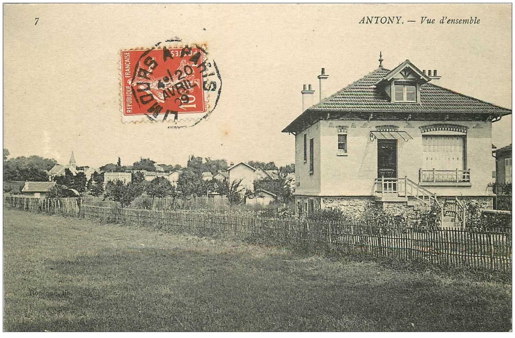 carte postale ancienne K. 92 ANTONY. Vue d'ensemble 1909 25 Boulevard Murat