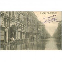 carte postale ancienne Inondation et Crue de 1910. CLICHY 92. Boulevard National