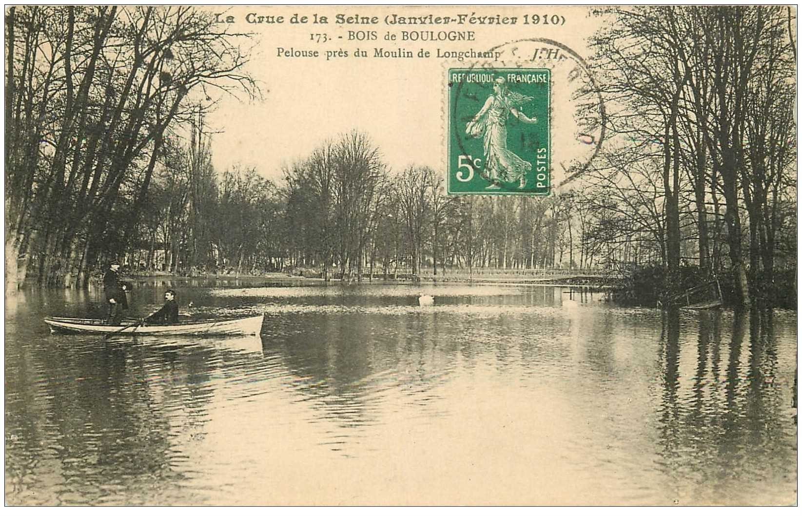 Inondations et Crue de 1910. BOIS DE BOULOGNE 92. Pelouse près Moulin de Longchamp