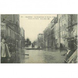 carte postale ancienne Inondation et Crue de 1910. ASNIERES 92. Avenue de Paris