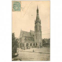 carte postale ancienne 92 VANVES. L'Eglise 1903 et plateforme d'un Tramway