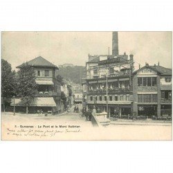 carte postale ancienne 92 SURESNES. Pont et Mont Valérien 1904 Café Restaurant