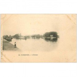 carte postale ancienne 92 SURESNES. L'Ecluse et Péniches vers 1900