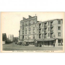 carte postale ancienne 92 SURESNES. Cité Jardins Boulevard Washington voitures anciennes devant le Café