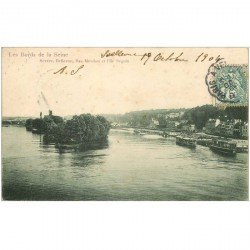 carte postale ancienne 92 SEVRES. Bateaux mouche à Bellevue, Bas Meudon et Ile Seguin 1904