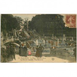 carte postale ancienne 92 SAINT CLOUD. Grande Cascade des Grandes Eaux du Parc 1921 en couleur