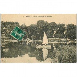 carte postale ancienne 92 RUEIL. L'Ile fleurie et embarcation sur la Seine 1910