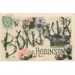 carte postale ancienne 92 ROBINSON. Un Bonjour avec mini vue 1907. Mule, âne, mulet, ânesse.