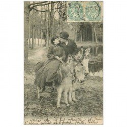 carte postale ancienne 92 ROBINSON. Amoureux avec le Paradis sous les cieux 1906. Mule, âne, mulet, ânesse.