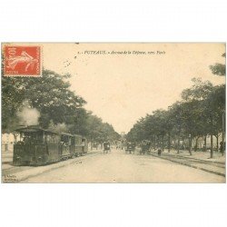 carte postale ancienne 92 PUTEAUX. Tramway à vapeur Avenue de la Défense 1914