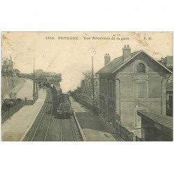 carte postale ancienne 92 PUTEAUX. Train locomotive à vapeur dans la Gare 1912