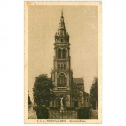 carte postale ancienne 92 NEUILLY SUR SEINE. Eglise Saint Pierre. Bords dentelés à la ficelle...