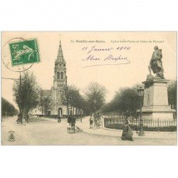 carte postale ancienne 92 NEUILLY SUR SEINE. Eglise Saint Pierre et Statue de Perronet 1914