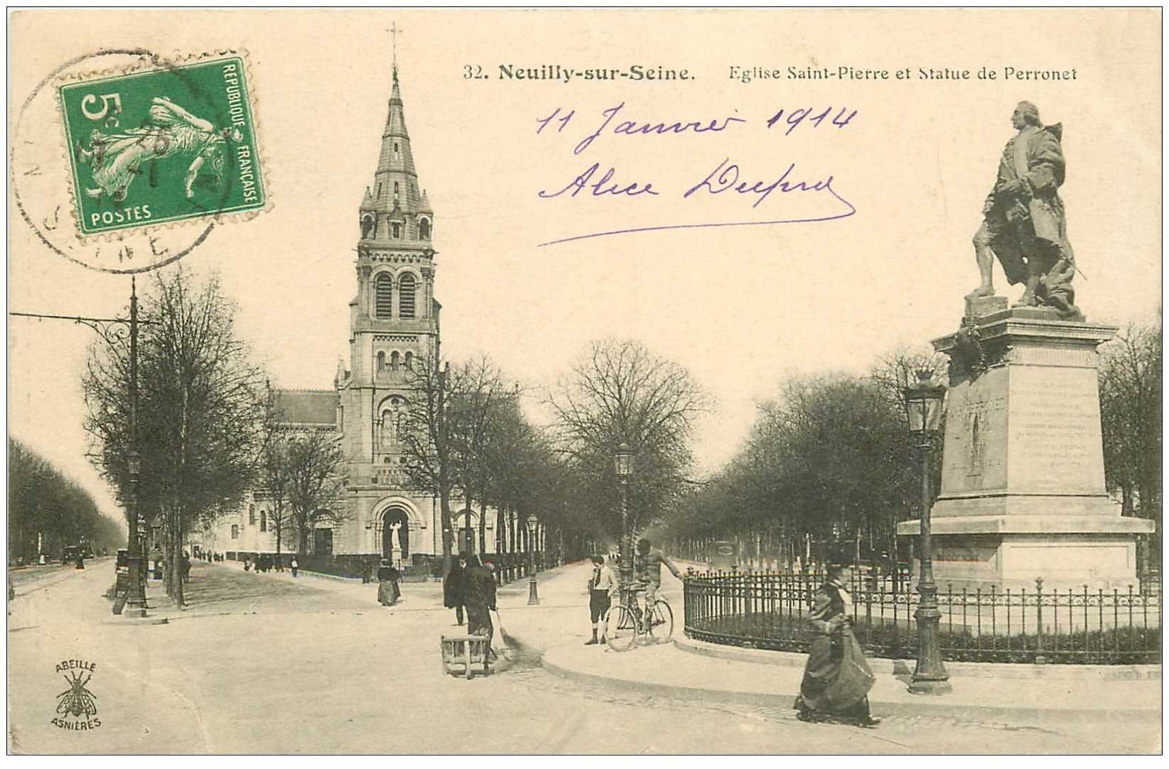 92 NEUILLY SUR SEINE. Eglise Saint Pierre et Statue de Perronet 1914