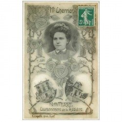 carte postale ancienne 92 NANTERRE. Couronnement de la Rosière Melle Cherrier 1908. Superbe carte rare en celluloïd