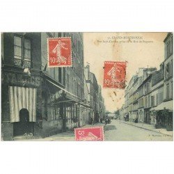 carte postale ancienne 92 MONTROUGE. Tabac rue Sadi Carnot 1908 Hôtel et Coiffeur