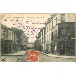 carte postale ancienne 92 MONTROUGE GRAND. Café du Centre et Pâtisserie Rue de Bagneux 1912 Tabac et Hôtel