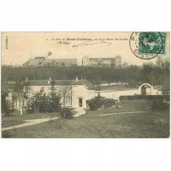 carte postale ancienne 92 MONT VALERIEN. Le Fort vu de la Ferme des Landes 1909 avec Jardinier