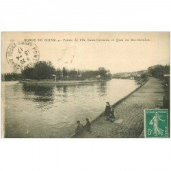 carte postale ancienne 92 MEUDON. Pointe de l' Ile Saint Germain et Quai du Bas Meudon 1917