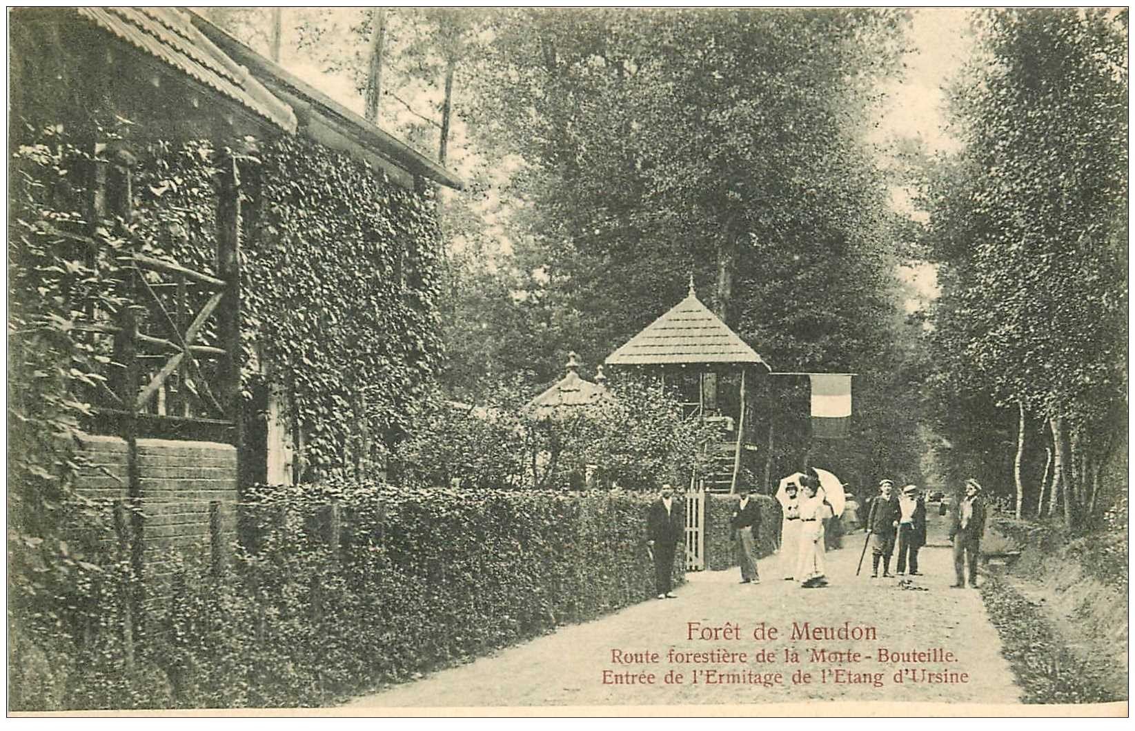 carte postale ancienne 92 MEUDON. Forêt. Ermitage Etang Ursine Route forestière de Morte Bouteille vers 1900