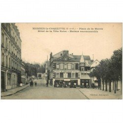 carte postale ancienne 92 MARNES LE COQUETTE. Hôtel de la Tête Noire Place de la Mairie 1922