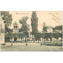 carte postale ancienne 92 MARNES LE COQUETTE. L'Eglise et la Mairie 1907