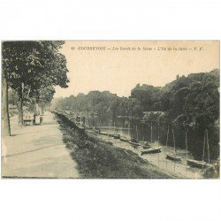 carte postale ancienne 92 COURBEVOIE. Ile de la Jatte et Pêcheurs bords de Seine 1919