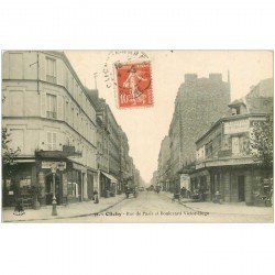 carte postale ancienne 92 CLICHY. Rue de Paris et Boulevard Victor Hugo 1911 Café à la Gentiane