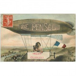 carte postale ancienne 92 CLAMART. Une Pensée en Aéronef Dirigeable avec Drapeau tricolore 1908
