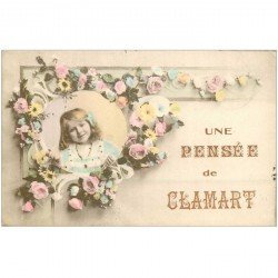 carte postale ancienne 92 CLAMART. Une Pensée d'une Fillette entourée de Fleurs 1909
