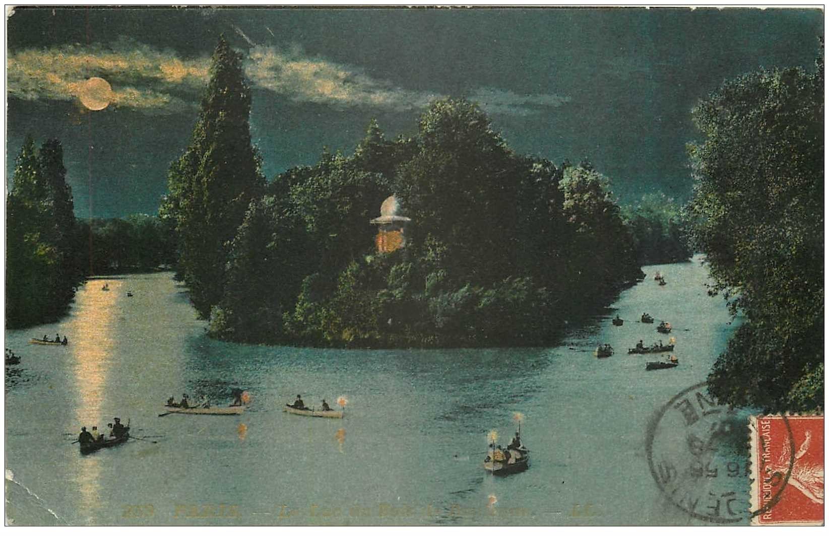 92 BOULOGNE SUR SEINE. Le Lac du Bois de nuit 1907. Petit pli coin gauche