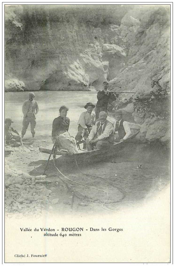 04 ROUGON. Passeur en barque dans les Gorges du Verdon. Carte pionnière vers 1900 vierge...