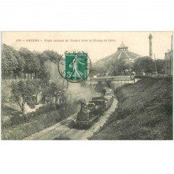 carte postale ancienne 80 AMIENS. Train sortant du Tunnel sous le Champ de Foire Locomotive à vapeur 1911