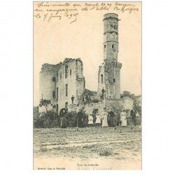 carte postale ancienne 80 AILLY SUR SOMME. Tour de Folleville 1909 grosse animation.