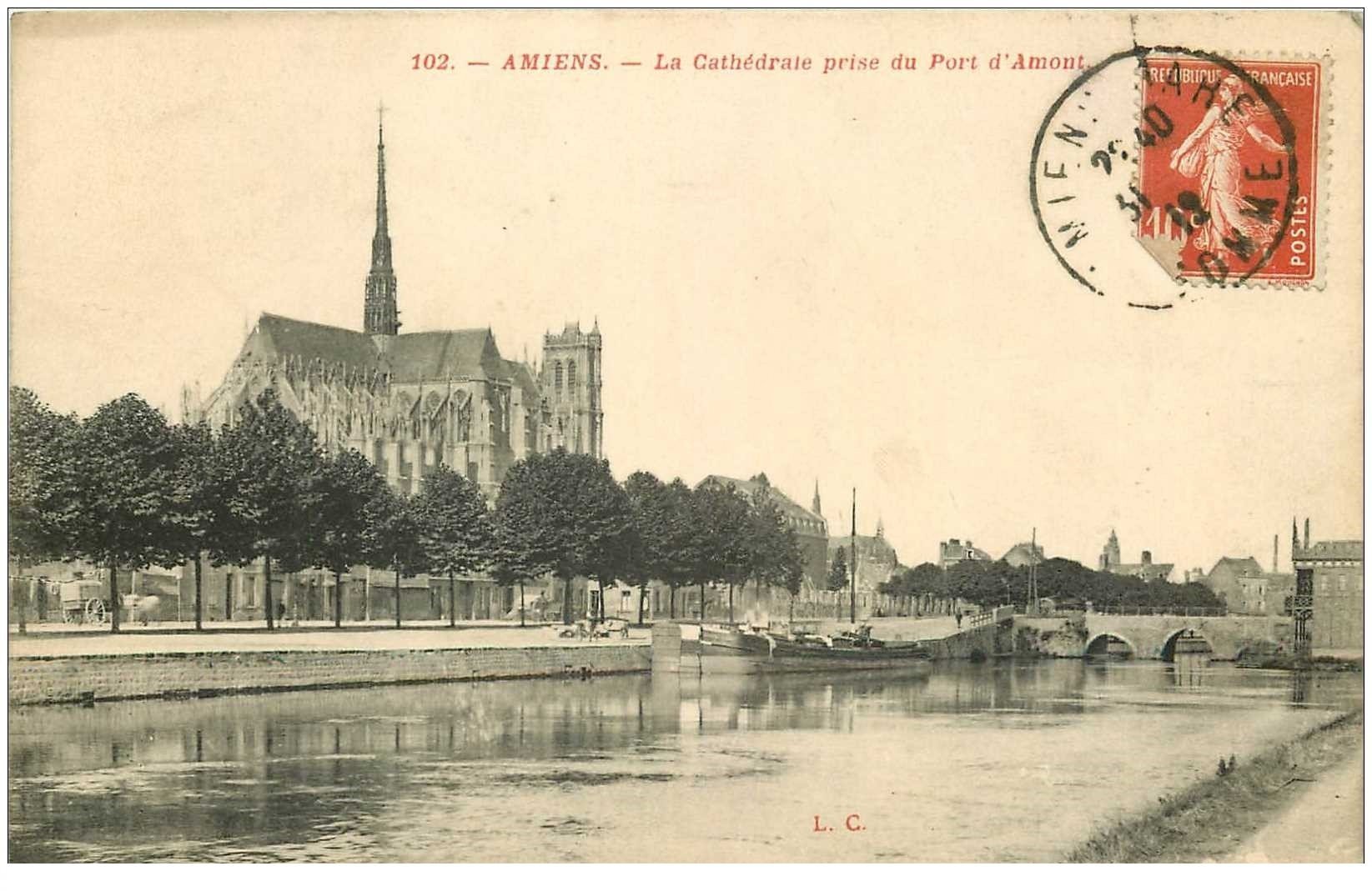 carte postale ancienne 80 AMIENS. Cathédrale prise du Port d'Amont 1912