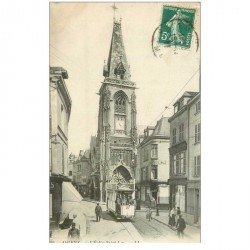 carte postale ancienne 80 AMIENS. Eglise Saint-Leu et Tramway électrique 1911