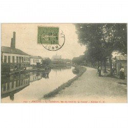 carte postale ancienne 80 AMIENS. La Cathédrale vue des bords de la Somme 1917 avec bureau Octroi