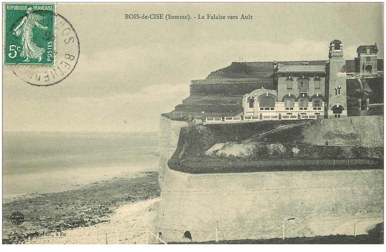 carte postale ancienne 80 BOIS-DE-CISE. La Falaise vers Ault 1909