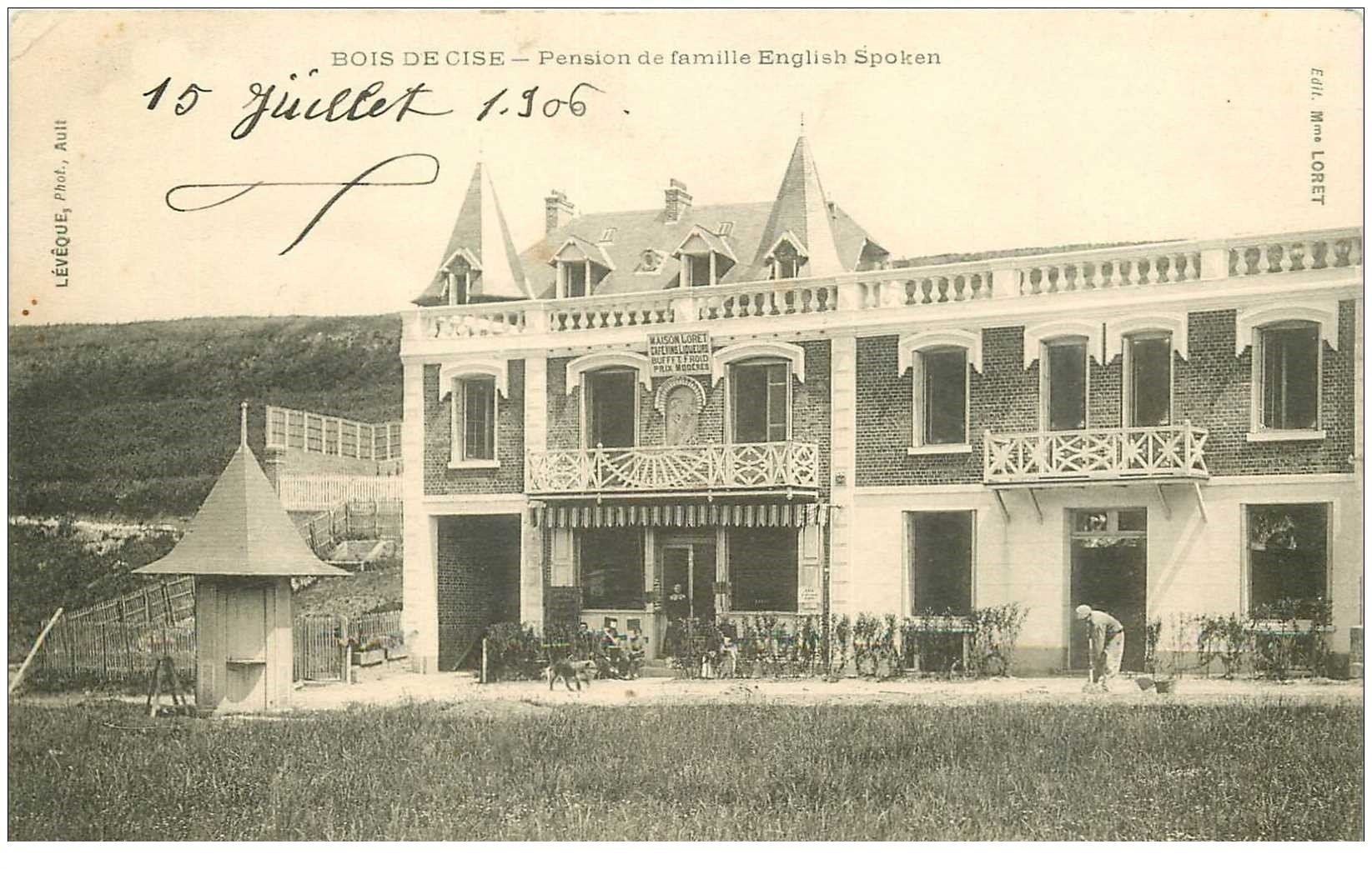 carte postale ancienne 80 BOIS-DE-CISE. Pension de Famille 1906 avec Bar et Jardinier