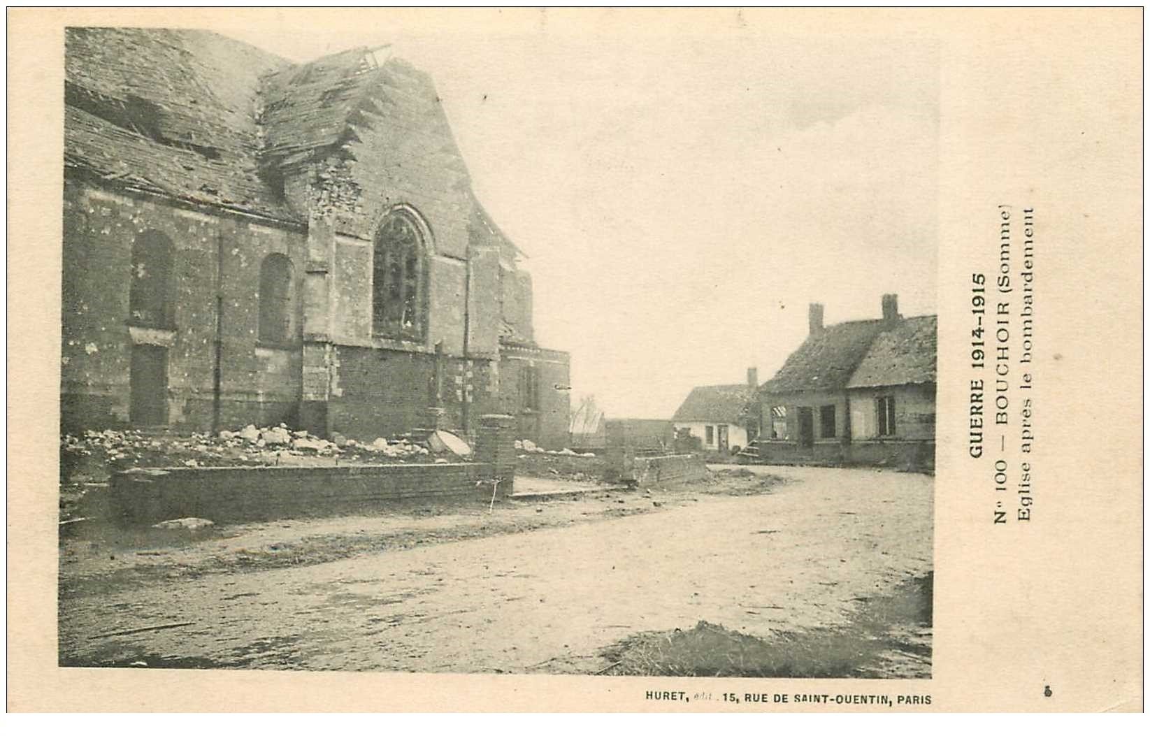 carte postale ancienne 80 BOUCHOIR. L'Eglise après bombardement Guerre 1914-18