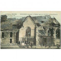 carte postale ancienne 80 BOUCHOIR. L'Eglise après bombardement. Le cadran Horloge à terre