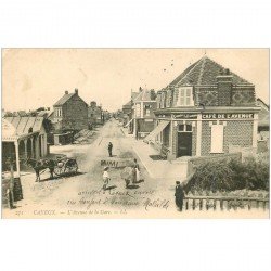 carte postale ancienne 80 CAYEUX-SUR-MER. Attelage et Café de l'Avenue de la Gare 1906