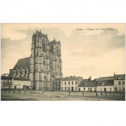 carte postale ancienne 80 CORBIE. Eglise Place Thiers Café Alex André et Hôtel du Commerce