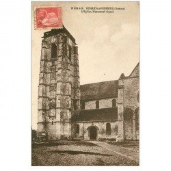 carte postale ancienne 80 DOMART-EN-PONTHIEU. L'Eglise 1936 avec voiture traction avant