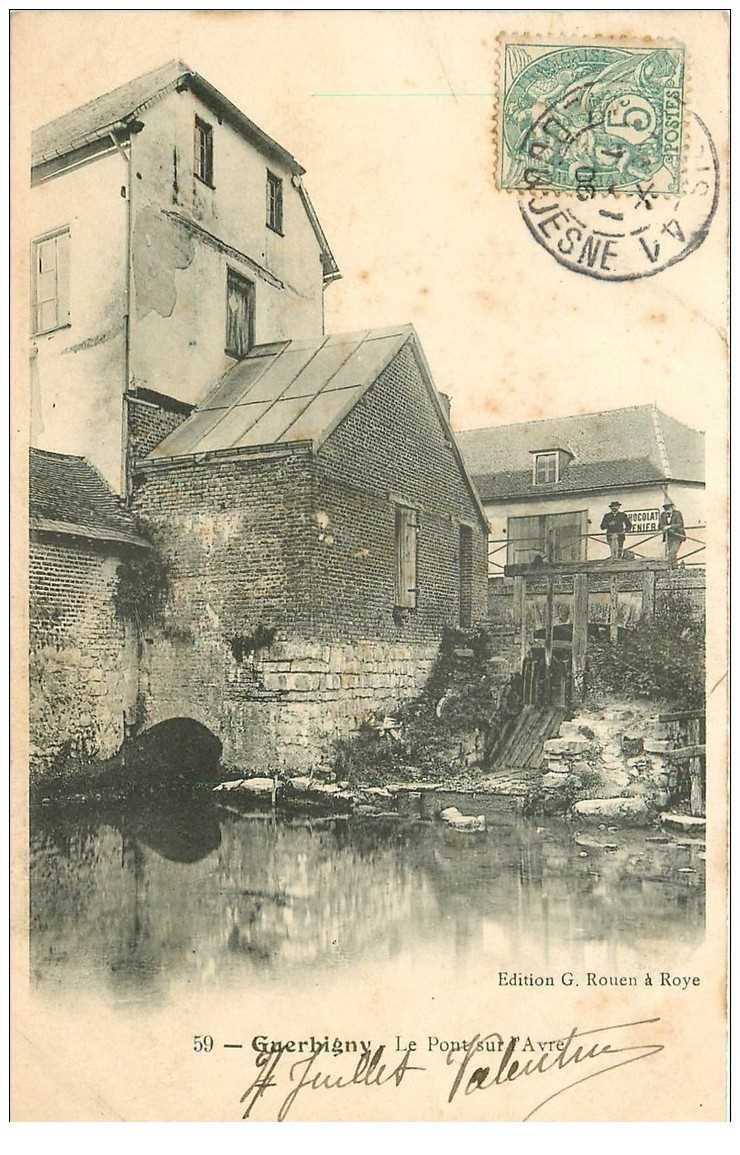 80 GUERBIGNY. Le Pont sur Avre 1906 avec personnages sur l'Ecluse