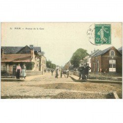 carte postale ancienne 80 HAM. Avenue de la Gare vers 1912. Edition Juniet Rasse librairie à Ham